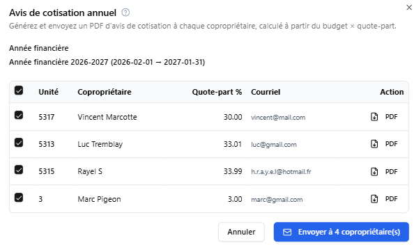 Avis de cotisation annuelle en un seul clic